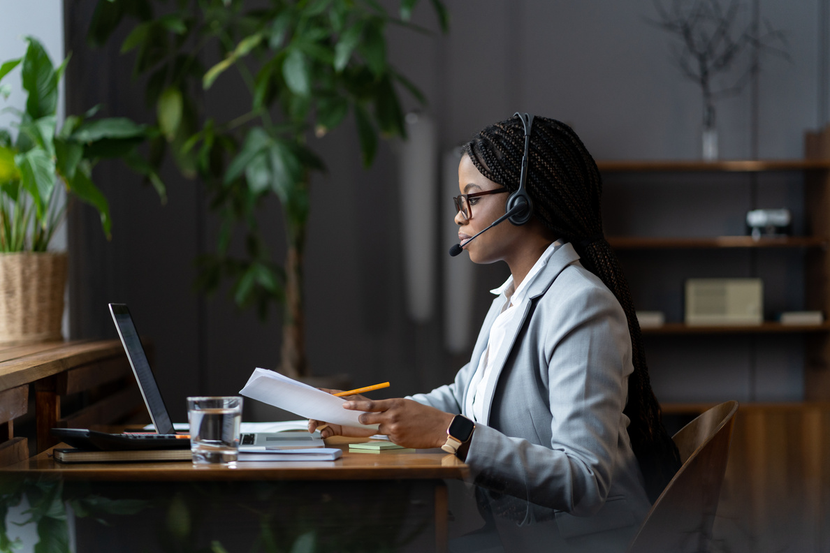 Confident self-employed black businesswoman running business